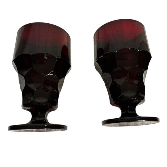 Two (2) vintage Anchor Hocking Georgian Ruby Red Glass footed tumblers. 5.5” - Picture 8 of 8
